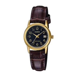 Casio Women LTP-V002GL Analog Quartz Watch with Black Leather Strap